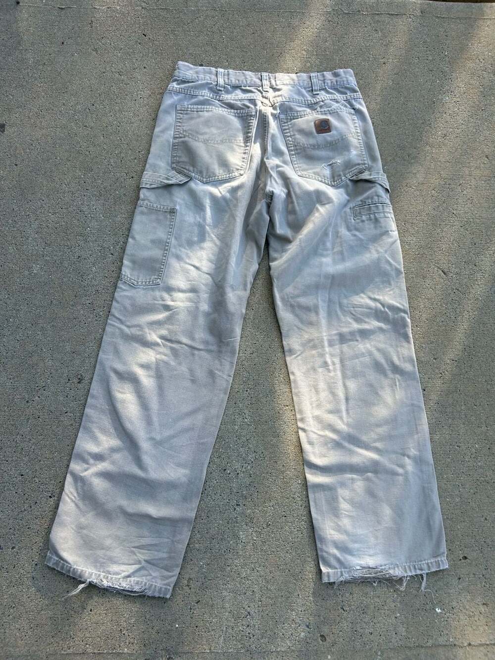 Vintage Carhartt Distressed Loose Fit Duck Canvas Carpenter Pants in Tan